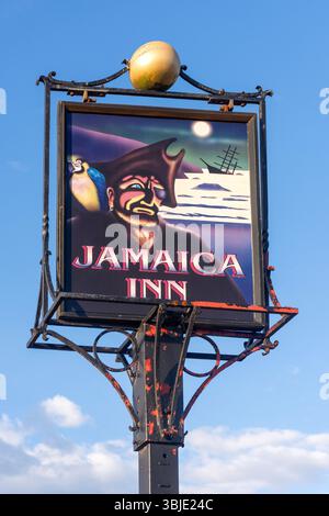 Jamaica Inn sign, Bodmin Moor, Altarnun, Cornwall, England, United Kingdom Stock Photo