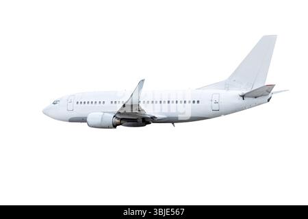 Passenger plane flying isolated on white background Stock Photo