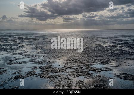The Wash at Snettisham, Norfolk with exposed sand & mudbanks when the tide is out.. Stock Photo