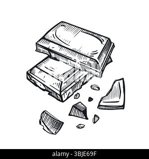 Pieces of chocolate, crumbs from a chocolate bar, hand-drawn in vector in gray. Vector illustration of sweets. Suitable for printing on product Stock Vector