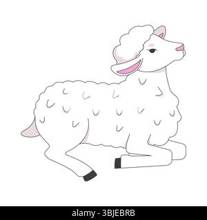Lamb lying down in peaceful pose 2D cartoon character Stock Vector