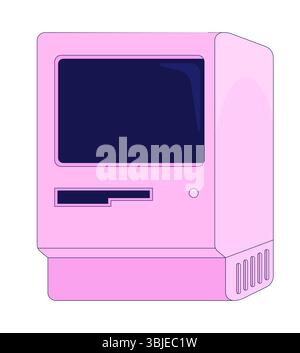 Retro pink Macintosh style computer with floppy drive slot 2D cartoon object Stock Vector