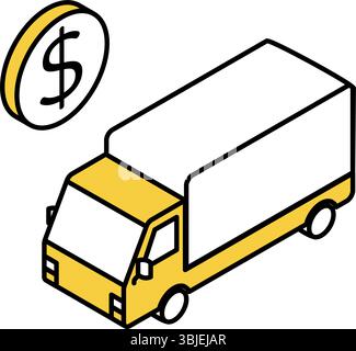 Isometric line icon of truck with dollar mark representing cost or value, Vector Illustration Stock Vector