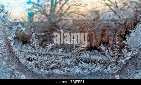 Frost patterns on Window - vivid Stock Photo
