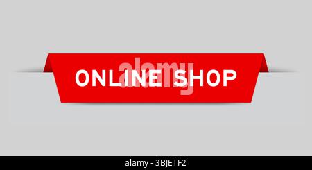 Red color inserted label with word online shop on gray background Stock Vector