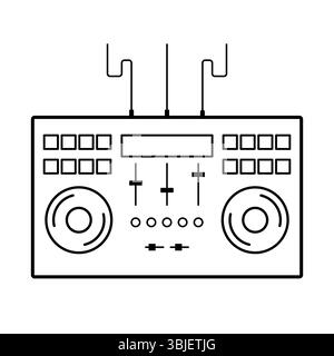 Minimalist Vector DJ Controller Vector Illustration. A clean, black and white line art vector illustration of a professional DJ controller. Stock Vector