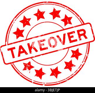 Grunge red takeover word with star icon round rubber seal stamp on white background Stock Vector