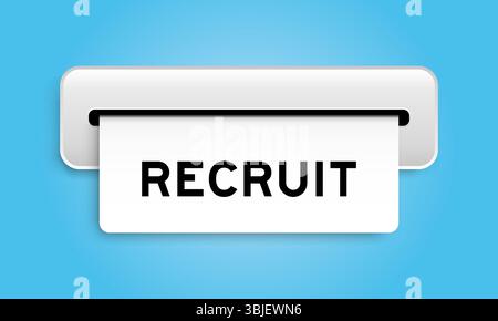 White coupon banner with word recruit from machine on blue color background Stock Vector