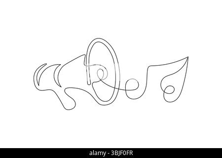 One line drawing music notes and microphone, minimalist vector illustration design Stock Vector