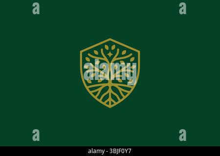 Wood Tree Abstract Linear Shield Shape Forest Protection Logo Concept Stock Vector