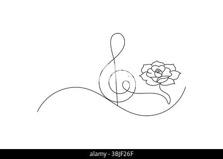 Continuous one line drawing abstract music note background notes and vector art illustration Stock Vector