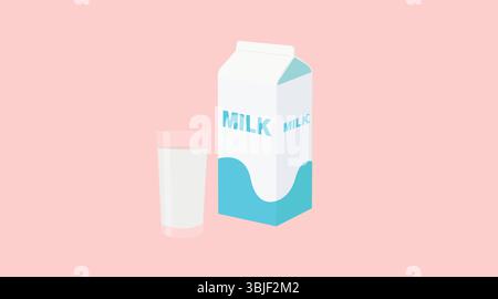 Milk Box and glass of milk Color Icon. Vector editable color flat illustration of a box of milk and a glass of milk Stock Vector