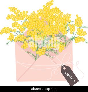 Bouquet of yellow mimosa in envelope. Spring mood. Floral illustration in a soft, elegant style for spring holidays. Vector illustration Stock Vector
