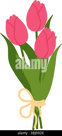 Bouquet of pink tulips tied with a ribbon. Floral illustration in a soft, elegant style for spring holidays and Mother's Day. Vector illustration Stock Vector