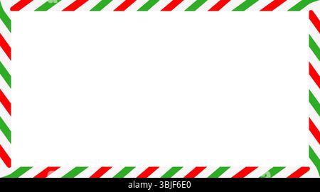 Candy cane rectangle frame. Christmas ribbon with red, green and white stripes. Greeting card with New Year or Christmas decorating border. Vector ill Stock Vector