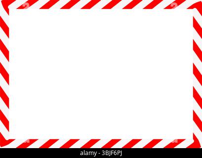 Candy cane rectangle frame. Christmas ribbon with red and white stripes. Greeting card with New Year or Christmas decorating border. Vector illustrati Stock Vector