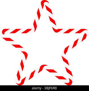Candy cane star frame. Christmas ribbon with red and white stripes. Greeting card with New Year or Christmas decorating border. Vector illustration Stock Vector
