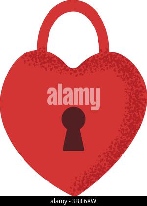 Stylized red heart lock with keyhole, grunge texture. Element for Valentine's day concept. Love icon. Symbol of love and security. Vector illustration Stock Vector