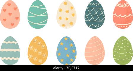 Set of cute colorful Easter eggs with patterns. Traditional religious Easter symbols. Decorative elements collection. Vector illustration Stock Vector