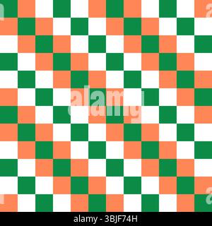 Seamless checkered pattern with vibrant green and orange colors. Texture of the rhombus, squares for paper, clothes and other items. Vector illustrati Stock Vector