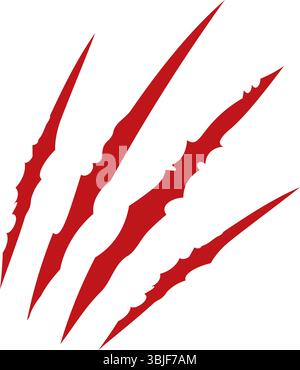 Red claws scratche animal. Four scratches shape. Wild animal claw marks. Funny design element. Vector illustration Stock Vector