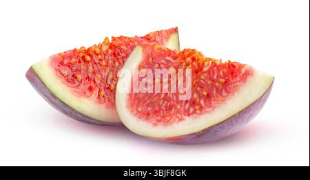 Two pieces of fresh fig fruit isolated on white Stock Photo