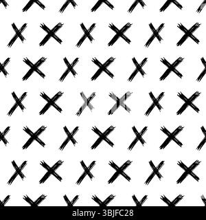 Seamless pattern with hand drawn cross symbols. Black sketch cross symbol on white background. Vector illustration Stock Vector