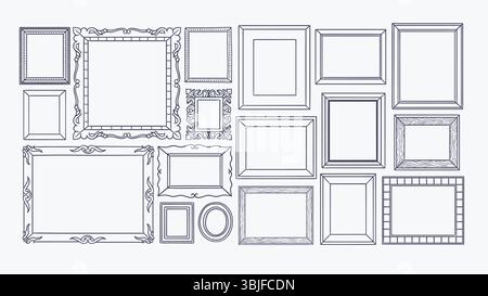 Cute hand-drawn doodle frames, perfect for sticker designs, prints and crafting projects. A total of 18 designs. Vector illustration. Stock Vector