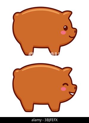 Marranitos, puerquitos or chichimbré, traditional Mexican pig shaped gingerbread cookies with funny cartoon faces. Cute vector illustration. Stock Vector