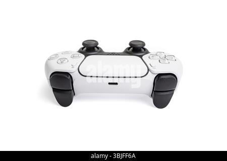 Gaming joystick front view isolated on black background Stock Photo - Alamy