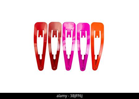 Colorful red and orange metallic hair pins swatches, isolated on white Stock Photo