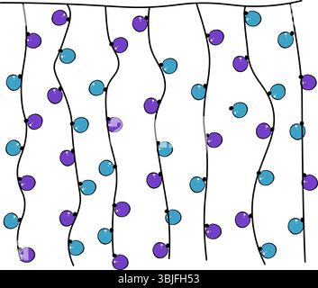 Christmas lights curtain hanging decor composition isolated. Vector graphic line ink illustration. Perfect for cards, decorations, stickers, logo, men Stock Vector