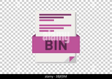Vector illustration of BIN document icon on transparent background symbolizing document format or type Stock Vector