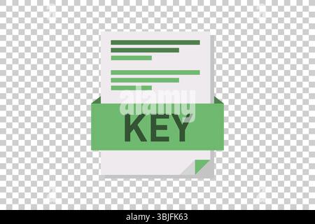 Vector illustration of KEY document icon on transparent background symbolizing document format or type Stock Vector