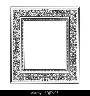 Detailed art nouveau picture frame line. Sketch style highly vertical rectangular outline frame. Vintage retro wall decoration. Victorian vector illus Stock Vector