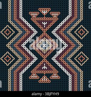 This vibrant vector pattern showcases a seamless design inspired by Native American tribes of North and South America, featuring intricate beaded geom Stock Vector