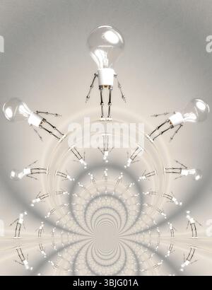 Digital 3D Illustration of a Light Bulb Guy Stock Photo