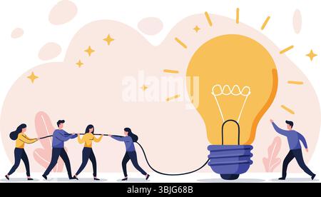Teamwork and Innovation: Business Team Collaborating for a Big Idea Stock Vector