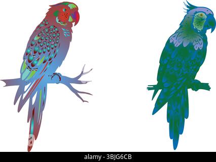 Stylized Macaw Parrot Vector Illustration Set with Colorful Gradients Stock Vector