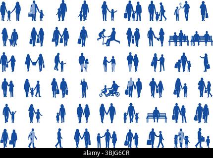 Comprehensive Vector Collection of People Silhouettes for Family and Urban Life Scenes Stock Vector