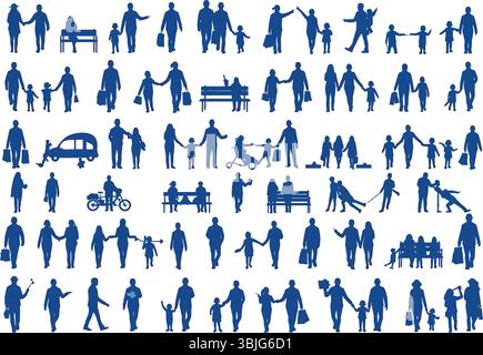 Comprehensive Vector Collection of People Silhouettes for Family and Urban Life Scenes Stock Vector