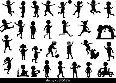 Vector Collection of Children Silhouettes in Playful Poses Stock Vector