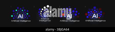 AI logo with modern neural pattern and glowing dots. Futuristic tech concept for branding, startup, software, IT company. Abstract digital design on Stock Vector