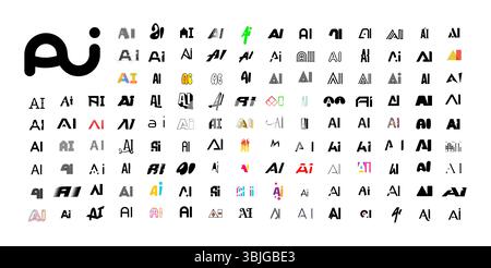 Creative AI logo set with diverse typographic styles and monogram designs includes modern, abstract, playful, minimal, bold, futuristic AI lettermarks Stock Vector
