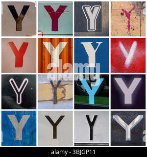 Collection of 16 serif and san serif capital Y letters taken on urban streets Stock Photo
