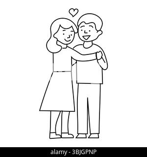 Dancing couple icon. Romantic move symbol. Happy pair design. Vector black outline. Stock Vector