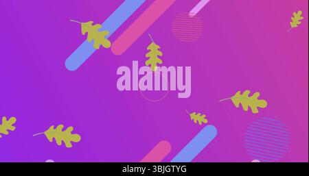 Floating stylized oak leaves and geometric shapes on gradient canvas, with modern graphic layout Stock Photo