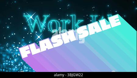 Displaying diagonal-gradient banner shifting colors in ad, bold FLASH SALE text and neon Work Stock Photo