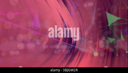 Displaying abstract digital wave pattern swirling in virtual network background, with glowing nodes Stock Photo