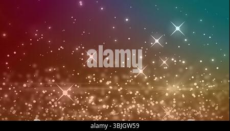 Radiating abstract gradient backdrop shining on canvas, with bokeh dots and star-shaped sparkles Stock Photo